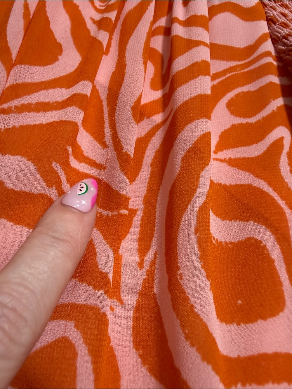 Cinq A Sept | Pink and Orange Zebra-Print Mini Dress | Smocked | size 4 - Picture 6 of 15